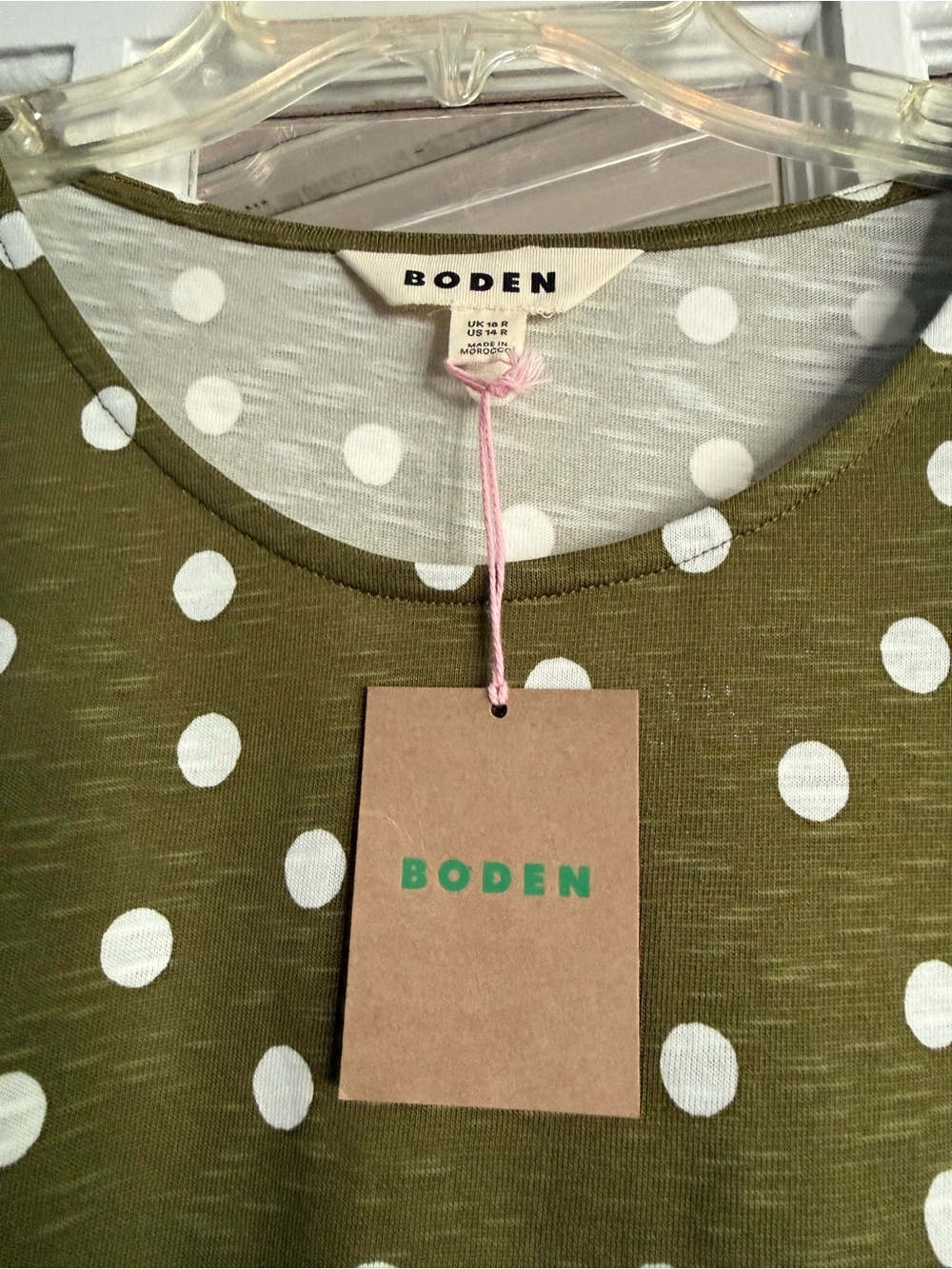 Boden Polka Dot Olive Green Short-Sleeve Midi Dress - Picture 3 of 3